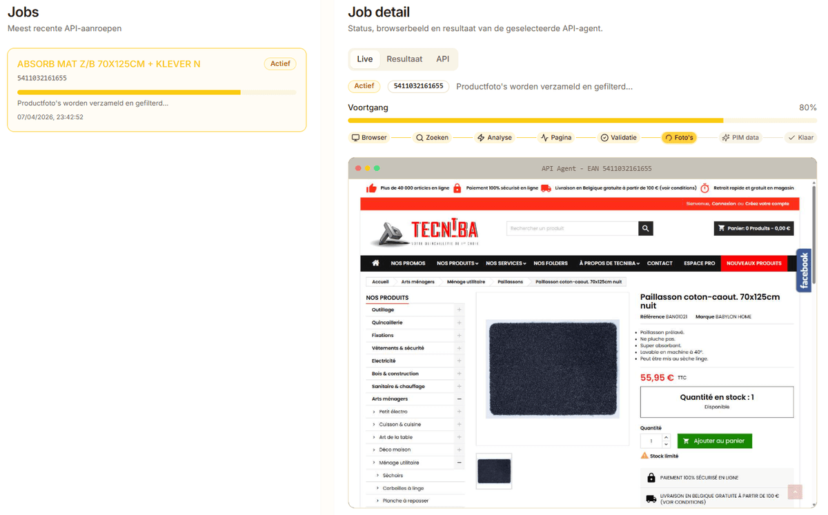 Browser agent actively scraping product data from supplier websites