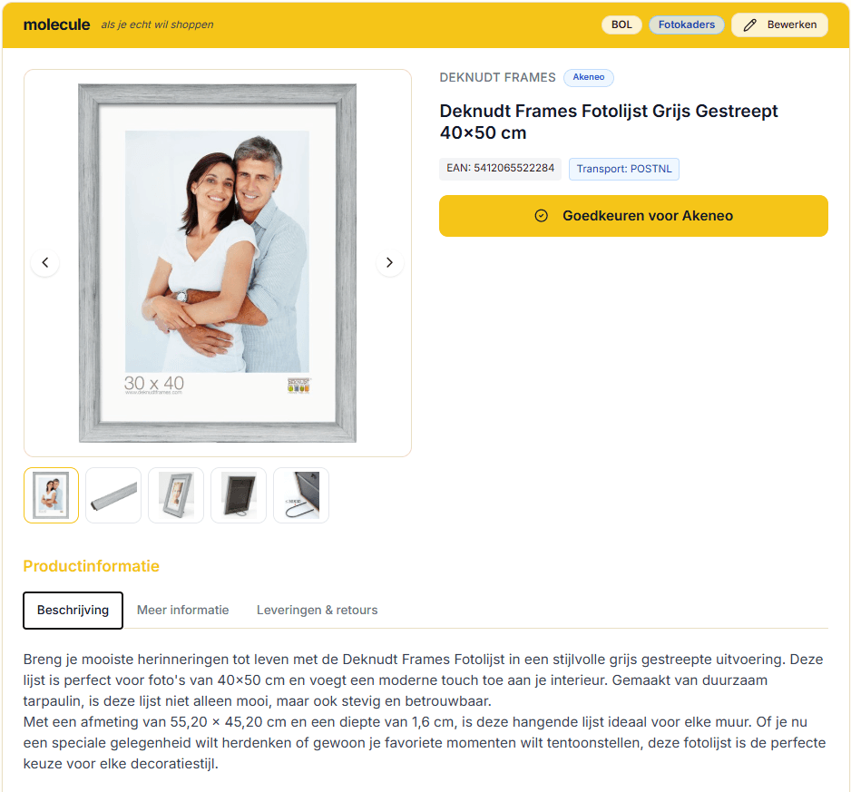 Client-side simulation showing enriched product before approval