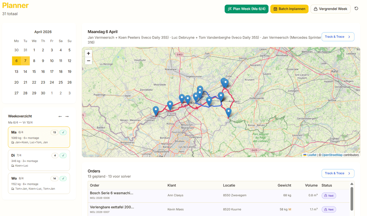 Route planner with map view and optimised stops